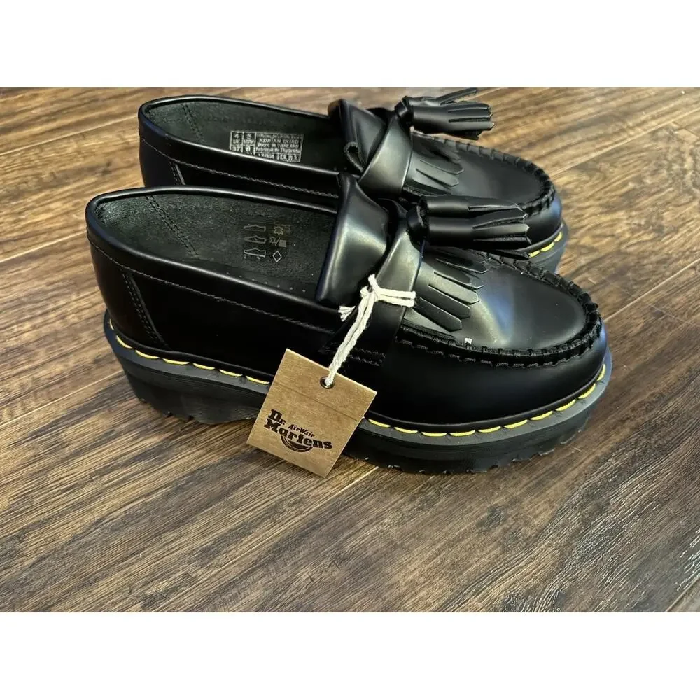 Dr. Martens Adrian Quad Black Platform Loafers Women's 5 Tassel Leather